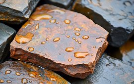 Ein orangefarbener Kopfstein im Detailansicht.