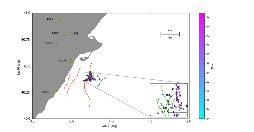 These are the most accurate epicentral locations, obtained using a 3D velocity model. All events are above Ml=2.0.