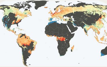 World map with coloured areas indicating the age of renewable forests