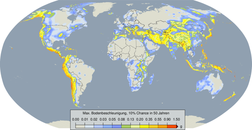 Maximum ground acceleration world map