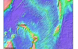 Coloured map that shows the movement of the Reunion Hotspot