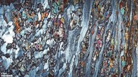 Amphibolite-facies shear zone within a gabbronorite host rock. The sample was collected in Ramberg, Lofoten archipelago, N Norway. Image taken in crossed polarised light at a polarised light microscope.