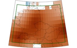 Map of Central Europe. Above it rectangular zones in various shades of red.