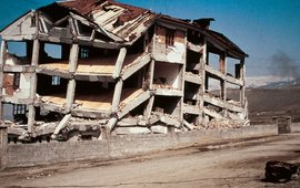 Damaged house due to an earthquake