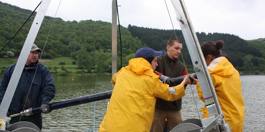 Sedimentbohrung auf dem Meerfelder Maar, Eifel